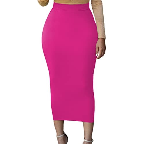 Lrady Women's High Waist Slim Maxi Pencil Skirts for Night Out Party — Rose Red