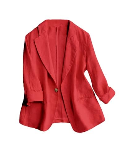 IDEALSANXUN Linen Women's 3/4 Sleeve Lightweight Blazer — Red