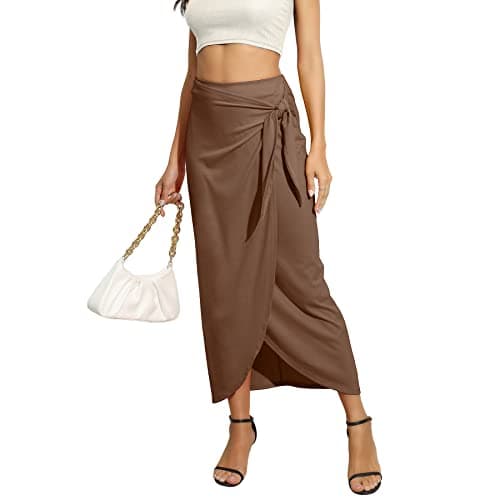 Maxi Skirt High Waist Wrap Pencil Long Skirts for Women — Olive Brown