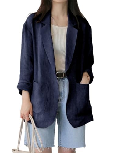 Lightweight Linen Blazer for Women — Navy Blue
