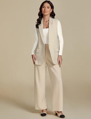 Luvamia Women's 2025 Spring Casual Long Sleeveless Open Front Blazer Vests Top Pockets Office Suit