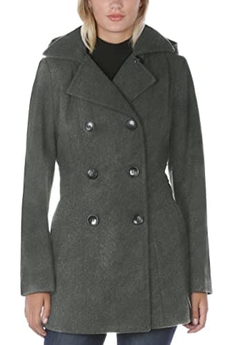 Nautica Women's Double Breasted Peacoat with Hood — Charcoal