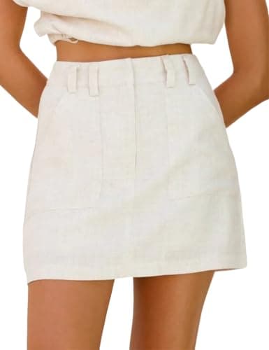 IDEALSANXUN Women's Linen High-Waisted Mini Skirt