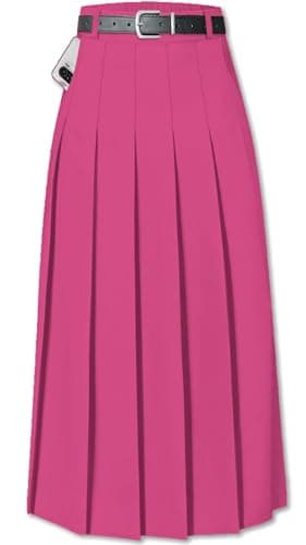 Sangtree Girls A-Line Pleated High Waist Fashion Skirt — Red Pink