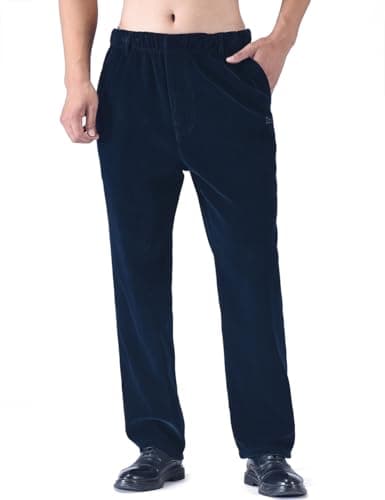 Classic-Fit Corduroy Pants for Men with Elastic Waist — Navy Blue
