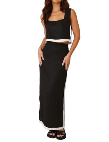 IDEALSANXUN Women's Summer Linen Tank Top & Maxi Skirt Set — Black
