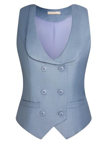 Belle Poque Women's Double Breasted Waistcoat with Vintage Lapel Collar & 2 Pockets — Gray Blue
