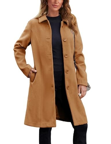 UANEO Women's Faux Wool Peacoat Long Trench Coatwinteribilidad — Caramel