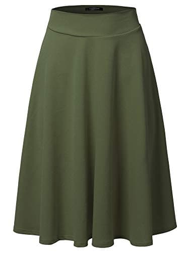 SSOULM Plus Size High Waist Flare Midi Skirt — Ssk004_olive