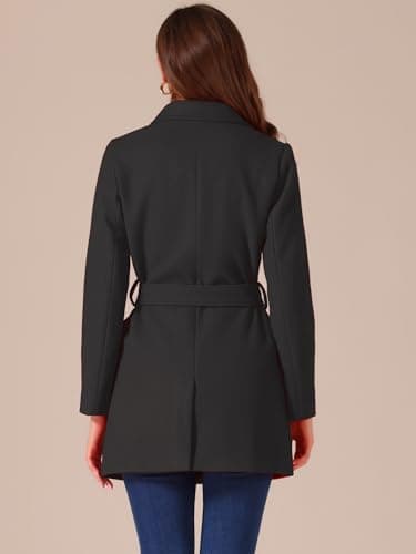 Allegra K Women's Belted Mid-Length Double Breasted Winter Coat