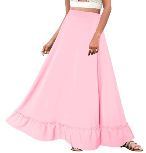 Afibi Women's Plus Size Vintage High Waist Maxi Skirt with Pockets — Pink