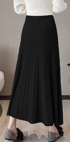 Youhan Women's High-Waist A-Line Pleated Knit Skirt