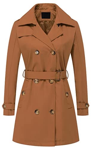 Chrisuno Women's Mid-Length Double Breasted Trench Coat with Hood — Brown