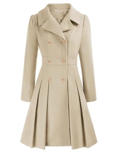 GRACE KARIN Women's Trench Coat Notch Lapel Double Breasted Pea Coat Jacket — Light Khaki
