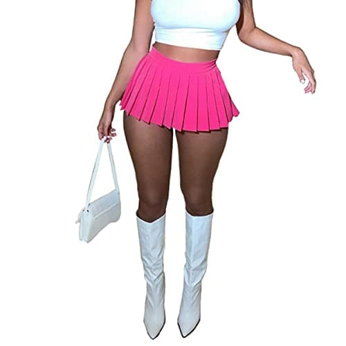 HAOYUAN Women's Mini Pleated Stretchy Skater Skirt — Rose