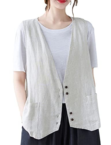 Zontroldy Women's Cotton Linen Vest with Pockets — 02 Beige