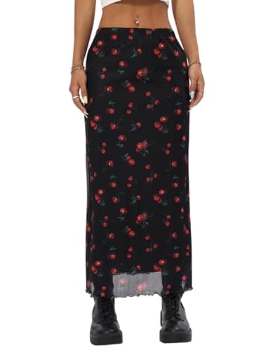 Avanova Bohemian Ditsy Floral Midi Skirt — Cherry Black