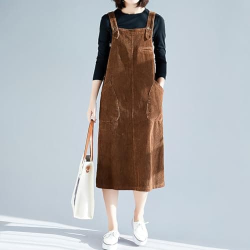 Chouoya Women's Cute Sleeveless Corduroy Midi Dress with Pocket