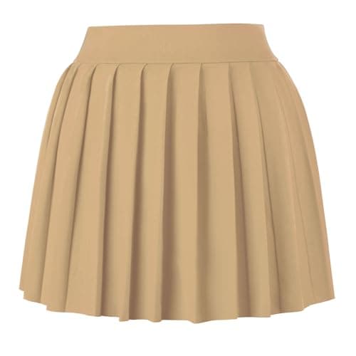 COOUFE Women's Sexy Pleated Mini Skater A-line Skirt — Khaki
