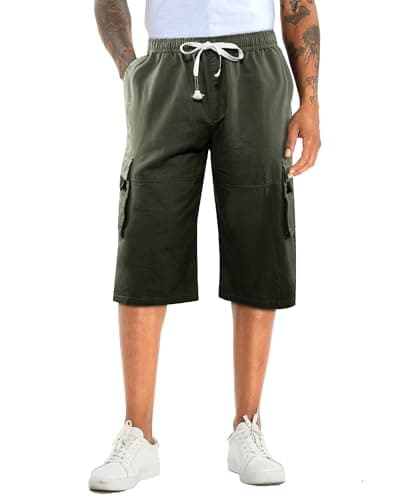 APTRO Men's Long Cargo Shorts With Elastic Waistband