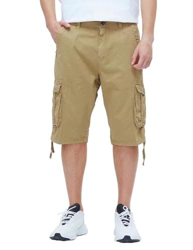BEST SOUTH Men's Casual Long Cargo Shorts 13 Inches Relaxed Fit with Pockets