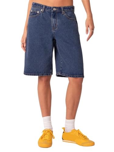Alyweatry Y2K Loose Denim Bermuda Shorts for Women — Dark Blue