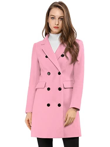 Allegra K Women's Elegant Notched Lapel Winter Trench Coat — Dusty Pink