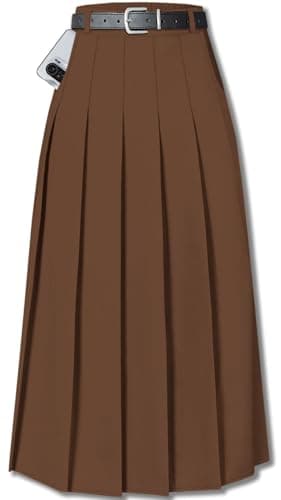 Sangtree Girls A-Line Pleated High Waist Fashion Skirt — Brown