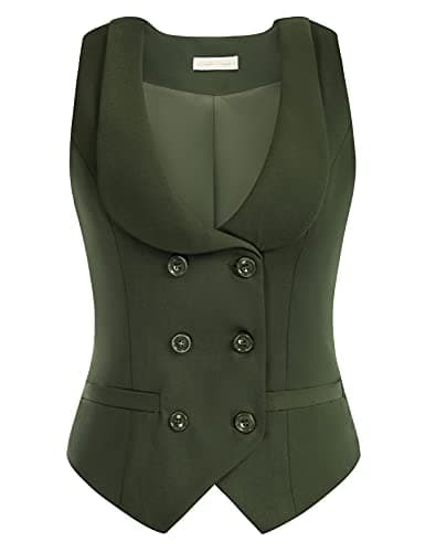 Belle Poque Women's Double Breasted Waistcoat with Vintage Lapel Collar & 2 Pockets — Army Green