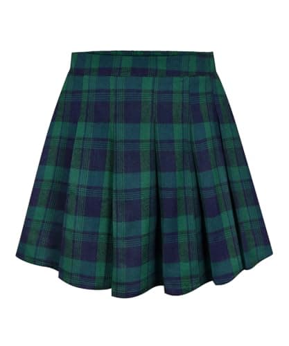 RITERA Plus Size Flared Casual Mini Skater Skirt/Pleated Plaid XL-5XL — A02-blue Green