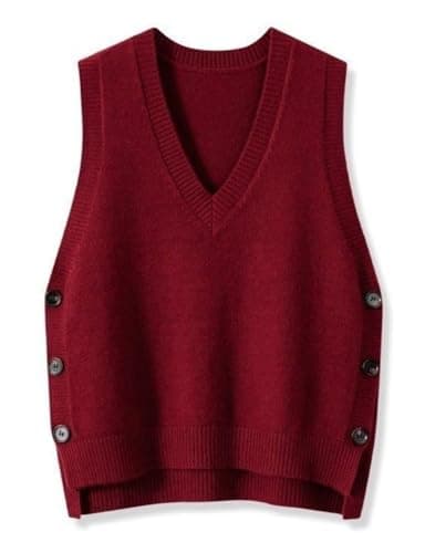 IDEALSANXUN Women's Sleeveless V-Neck Knit Pullover Sweatshirt Vest — Red
