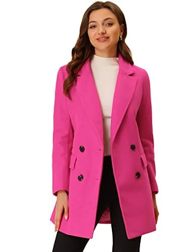 Allegra K Women's Belted Mid-Length Double Breasted Winter Coat — Rose Red