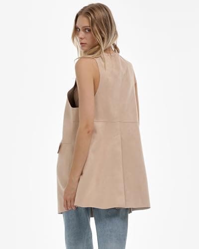 Locachy Women's Steampunk Suede Vest with Pockets Casual Button Down