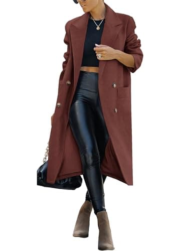 Saodimallsu Women's Trench Coat Winter Long Pea Coat Casual Office Overcoat with Pockets