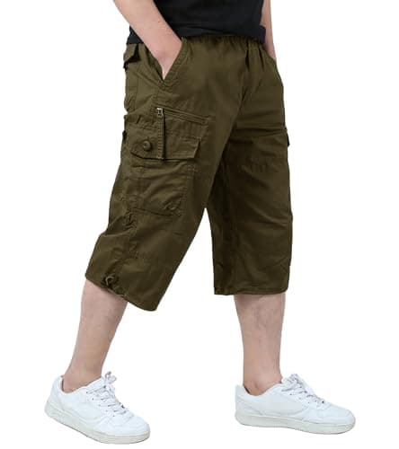 EKLENTSON Men's 3/4 Cargo Shorts with 7 Pockets — Army Green
