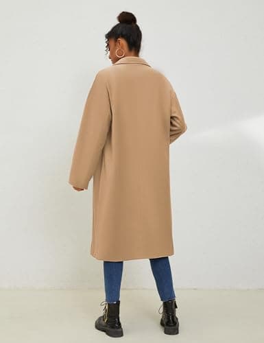 UANEO Women's Wool Blend Double Breasted Long Trench Coat Winter