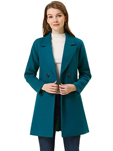 Allegra K Women's Notched Lapel Double Breasted Winter Coats — Lake Blue