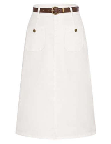 High Waisted Denim Skirt with Belt for Women — White