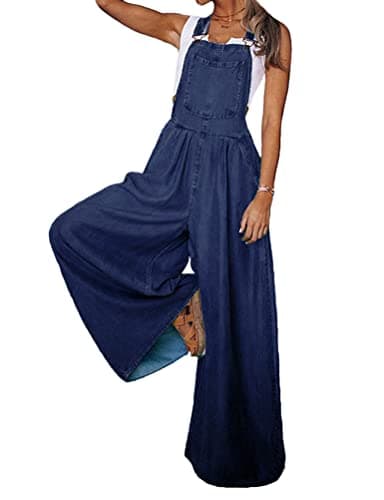 Wide Leg Denim Jumpsuit for Women — Dark Blue