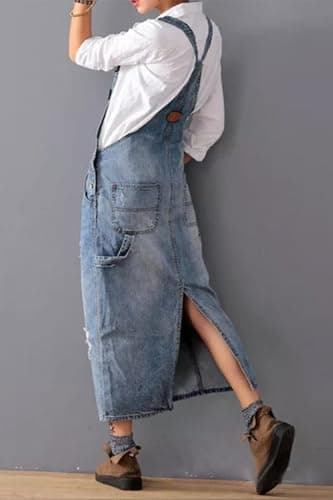 YOEASY Women's Distressed Denim Overall Dress