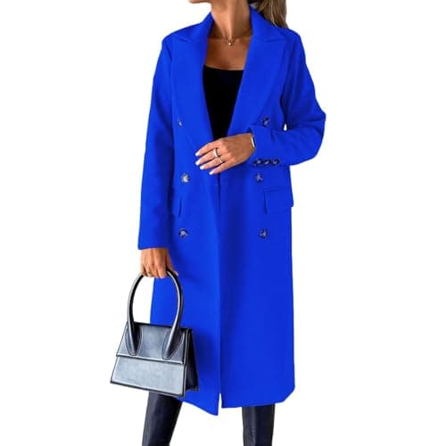 Beko Women's Slim Fit Windproof Trench Coat Wool Blend — X005-blue