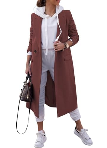 Zwurew Women's Double Breasted Pea Coat Wool Blend Winter Jackets — Brown
