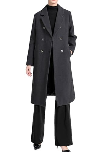 Minibee Women's Warm Wool Trench Coats Mid-Long Overcoat — Black