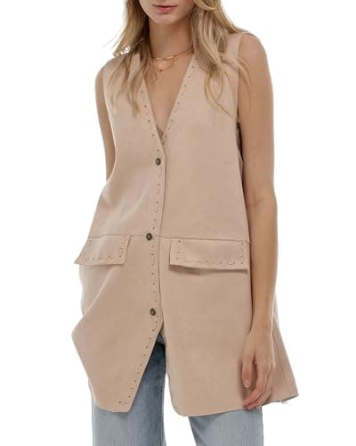 Locachy Women's Steampunk Suede Vest with Pockets Casual Button Down