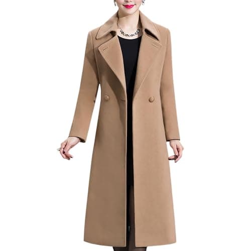 Aprsfn Women's Winter Warm Double-breasted Midi Peacoat — Camel