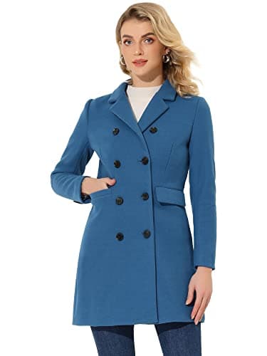 Allegra K Women's Elegant Notched Lapel Winter Trench Coat — Blue Gray