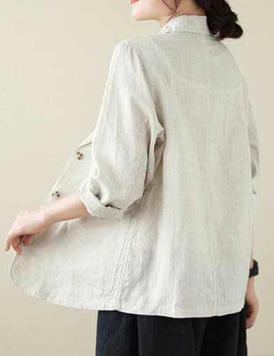Womens Cotton Linen Blazer Casual Lightweight Suit Jackets