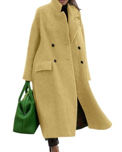 CHARTOU Women's Oversized Long Winter Wool Blend Pea Overcoat — Yellow