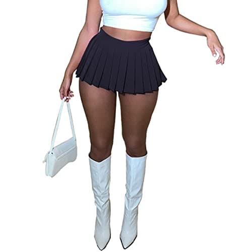 HAOYUAN Women's Mini Pleated Stretchy Skater Skirt — Navy Blue