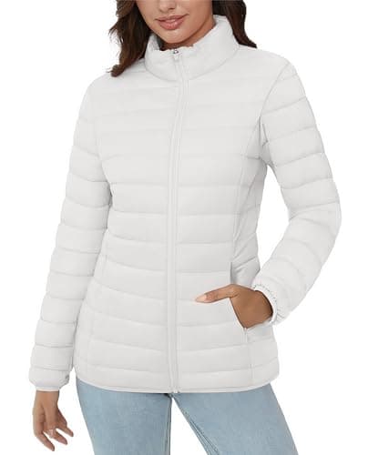 Women's Lightweight Quilted Puffer Jacket with 4 Pockets — White